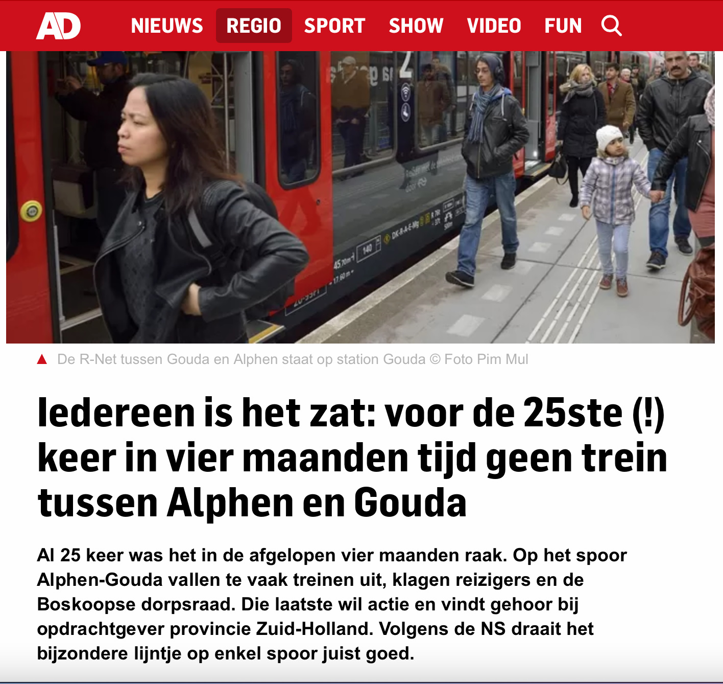 Uitval treinen Boskoop Bron: AD.nl